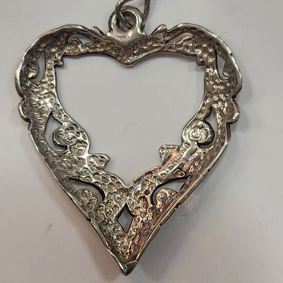 NWT Vintage Jezlaine Large Sterling Silver Open Filigree Dangle Heart Earrings - Picture 4 of 5